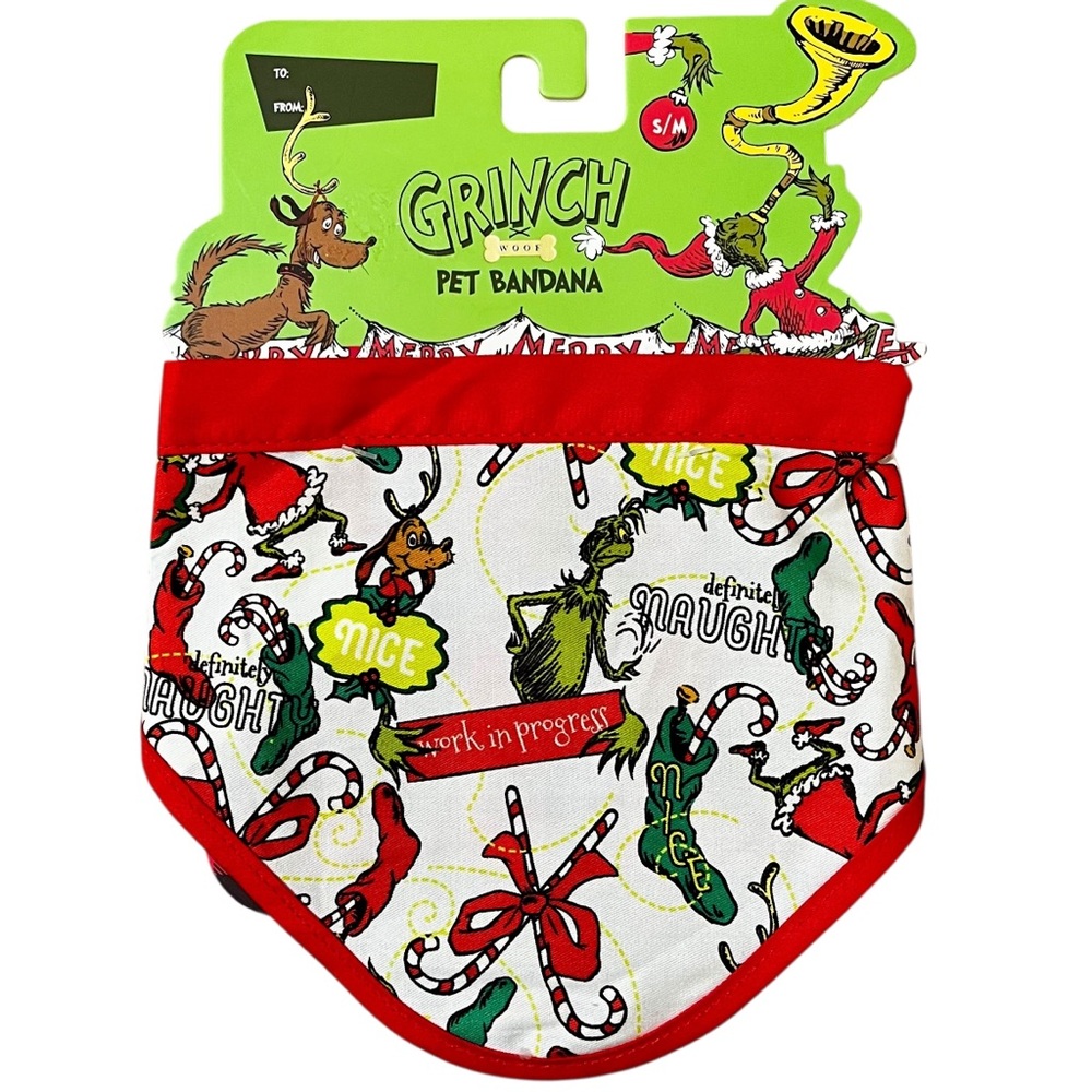 GRINCH Pet Bandana Naughty/Nice S/M  NWT